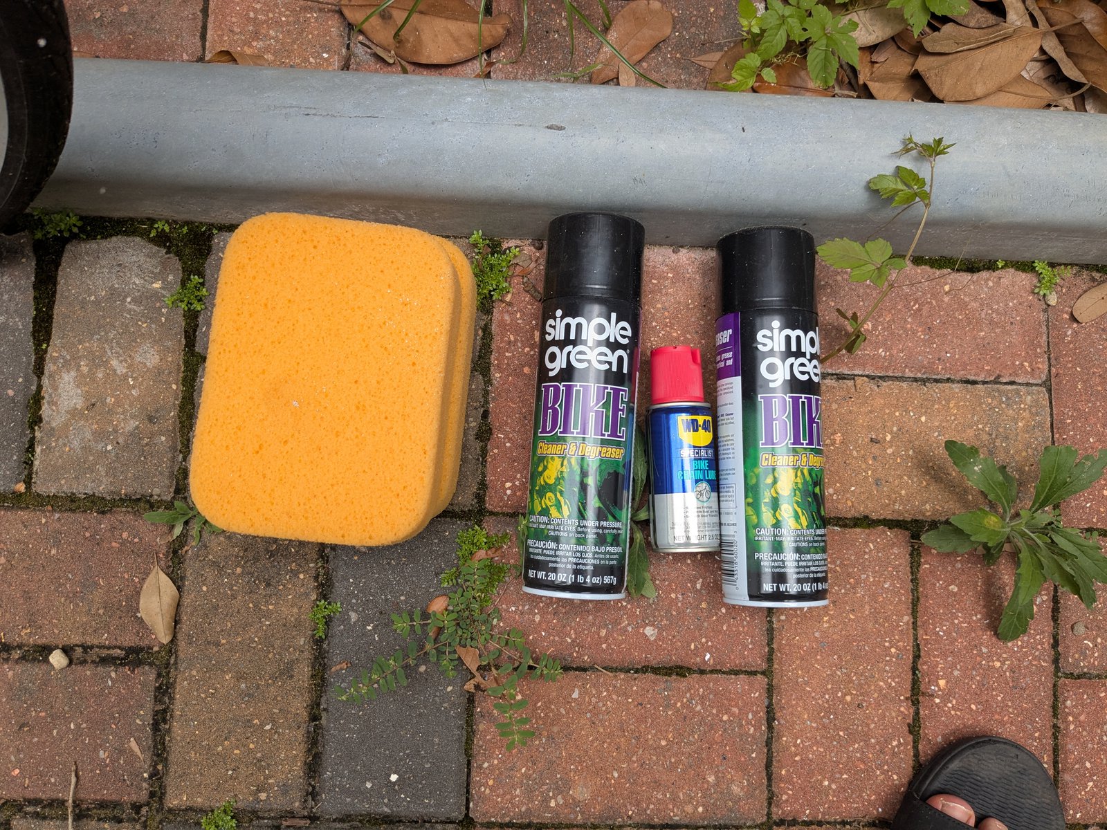 Bike cleaning kit — Simple Green Bike, chain brushes, WD-40, sponge